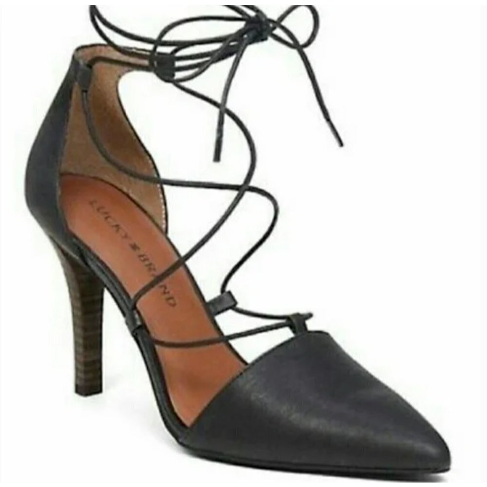 Lucky Brand SABREENA Black Leather Lace Up Pumps Heels Size 9 M